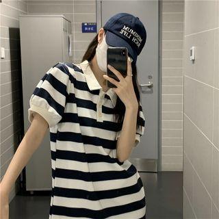 Short-sleeve Striped Polo Shirt / Mini Polo Dress