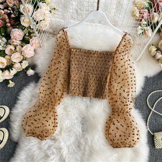 Dotted Mesh Smocked Blouse