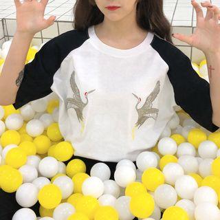 Short-sleeve Embroidered Raglan T-shirt
