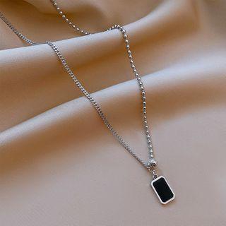 Rectangle Pendant Alloy Necklace Black - One Size