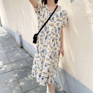 Short-sleeve Graphic Print Midi A-line Dress