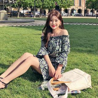 Off-shoulder Mini Foliage Dress