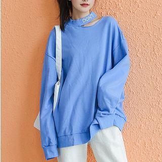 Lettering Cut Out Detail Pullover Blue - One Size