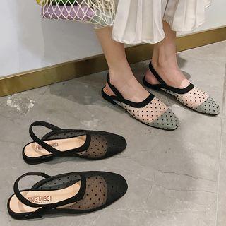 Dotted Mesh Square Toe Sandals