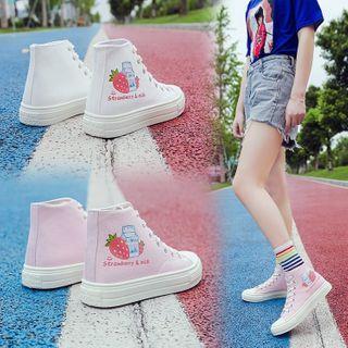 Strawberry Milk Print High-top Sneakers