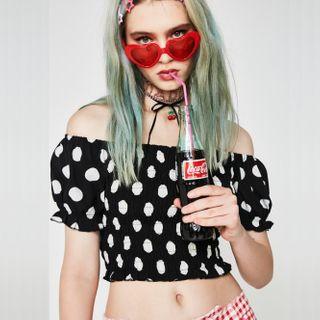 Off-shoulder Dotted Cropped Blouse