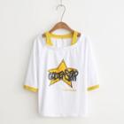 Mock Two Piece Star Printed Elbow Sleeve T-shirt