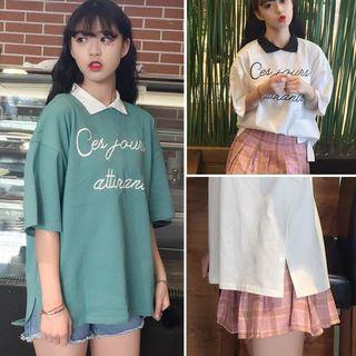 Letter Short-sleeve Collared Top
