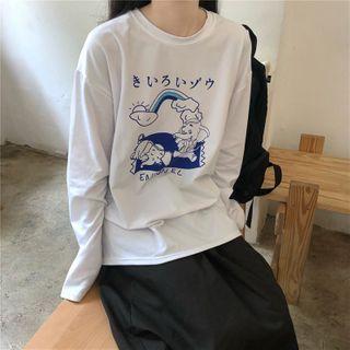 Long-sleeve Round Neck Print Top
