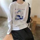 Long-sleeve Round Neck Print Top