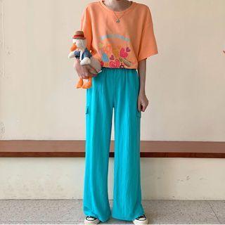 Short-sleeve Heart Print T-shirt / Pants