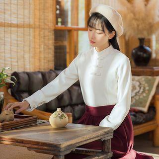 Long-sleeve Mock Neck Frog Button Top