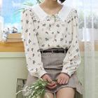 Lace-trim Collar Floral Pattern Shirt