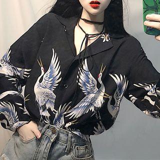 Long-sleeve Printed Shirt Shirt - One Size