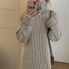 Midi A-line Striped Sweater Dress Vertical Striped - Black & Off-white - One Size