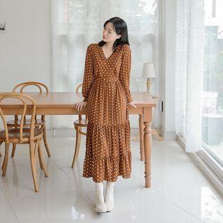 Polka-dot Tiered Maxi Wrap Dress