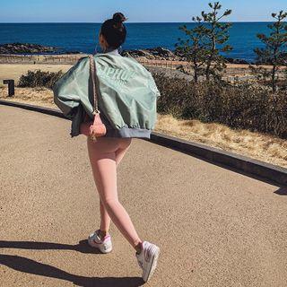Letter-embroidered Oversized Bomber Jacket