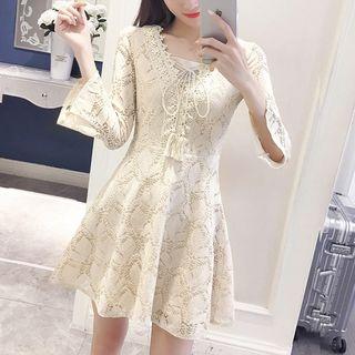3/4-sleeve A-line Mini Lace Dress