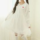 Heart Embroidery Shirtwaist Dress White - One Size