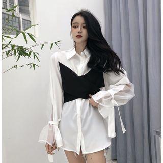 Mock-two Long-sleeve Loose-fit Shirt White - One Size