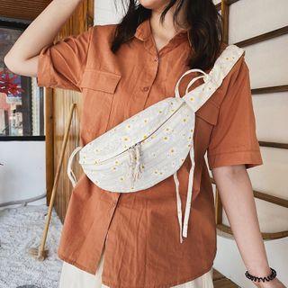 Floral Print Canvas Sling Bag White - One Size