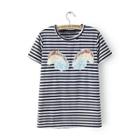 Short-sleeve Applique Striped T-shirt