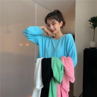 Bell-sleeve Plain Cropped T-shirt