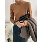 High-neck Plain Chenille Long-sleeve Top