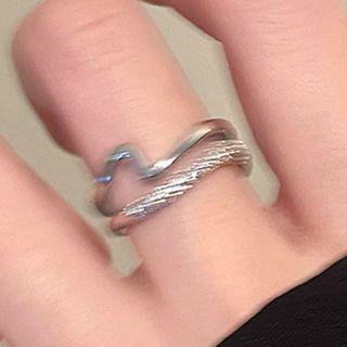 Wavy Rhinestone Layered Alloy Open Ring