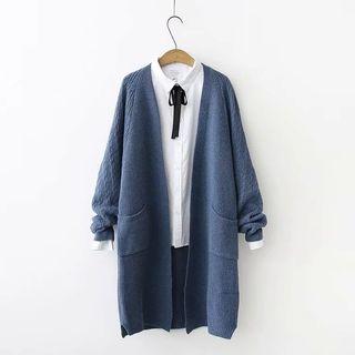 Batwing-sleeve Open-front Long Cardigan