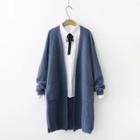 Batwing-sleeve Open-front Long Cardigan