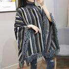 Turtle-neck Striped Cape Sweater