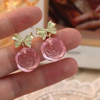 Flower Drop Earring 1 Pair - Green & Pink - One Size
