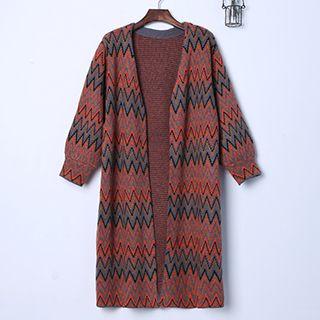 Dolman-sleeve Patterned Long Cardigan