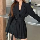 Plain V-neck Blazer / Pleated Skirt