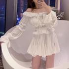 Long-sleeve Off Shoulder Lace Top White - One Size