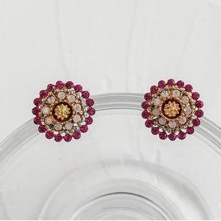 Rhinestone Earring 1 Pair - Rose Pink & Gold - One Size