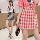 Slit-hem Plaid A-line Skirt
