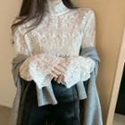 Puff-sleeve Lace Mesh Top