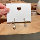 Heart Faux Pearl Alloy Dangle Earring 1 Pair - S925 Silver Needle Earring - Gold Trim & Rhinestone - Silver - One Size