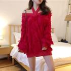 Cold Shoulder Fringe Pullover Dress Red - One Size
