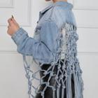 Open Back Fringed Trim Cropped Denim Jacket
