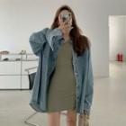 Sleeveless One-shoulder Mini Bodycon Dress / Denim Shirt Jacket