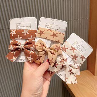 Set: Star Print Rectangular Hair Clip + Bow Hair Clip