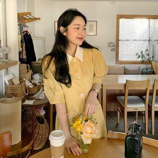 Puff-sleeve Midi Coatdress Yellow - One Size