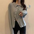 Long-sleeve Collared Asymmetrical Knit Top