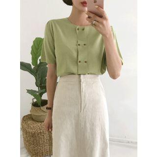 Short-sleeve Button-trim Cardigan