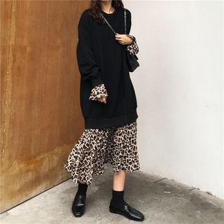 Mock Two-piece Leopard Print Sweatshirt Dress