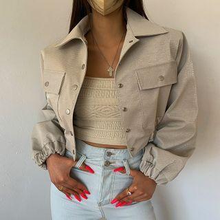 Croc-grain Cropped Jacket