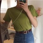 Short-sleeve Plain T-shirt Avocado Green - One Size